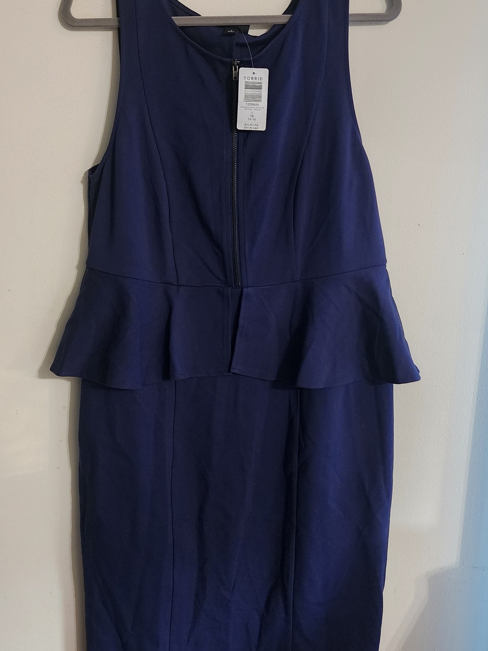 Torrid Navy Blue Ponte Peplum Dress Sleeveless Zip Front Plus Size 1X (14-16) NW
